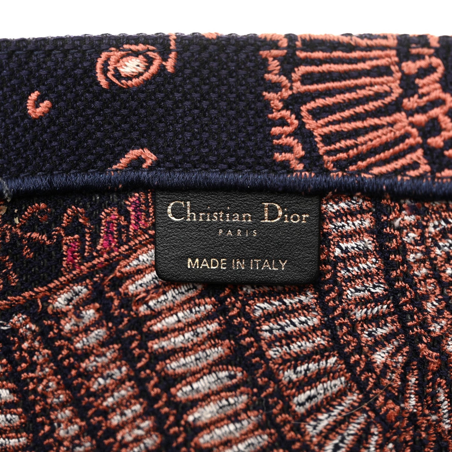 Canvas Embroidered Dior Animals Tiger Book Tote Deep Blue Fuchsia