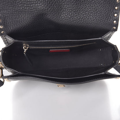 Valentino Garavani Pebbled Calfskin Medium Rockstud Flap Saddle Bag Black 5 of 7
