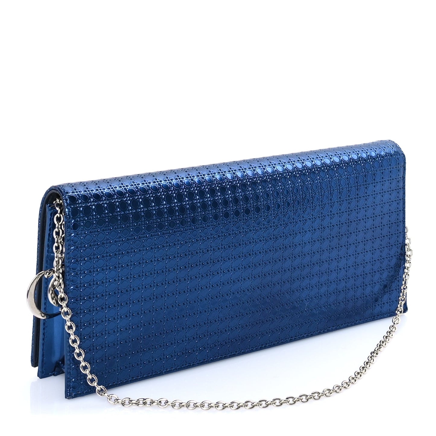 Metallic Patent Micro-Cannage Lady Dior Croisiere Chain Clutch  Blue