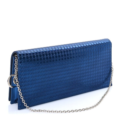 Christian Dior Metallic Patent Micro-Cannage Lady Dior Croisiere Chain Clutch  Blue 2 of 7