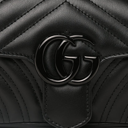 Gucci Calfskin Matelasse Monochrome Mini GG Marmont Shoulder Bag Black 6 of 8