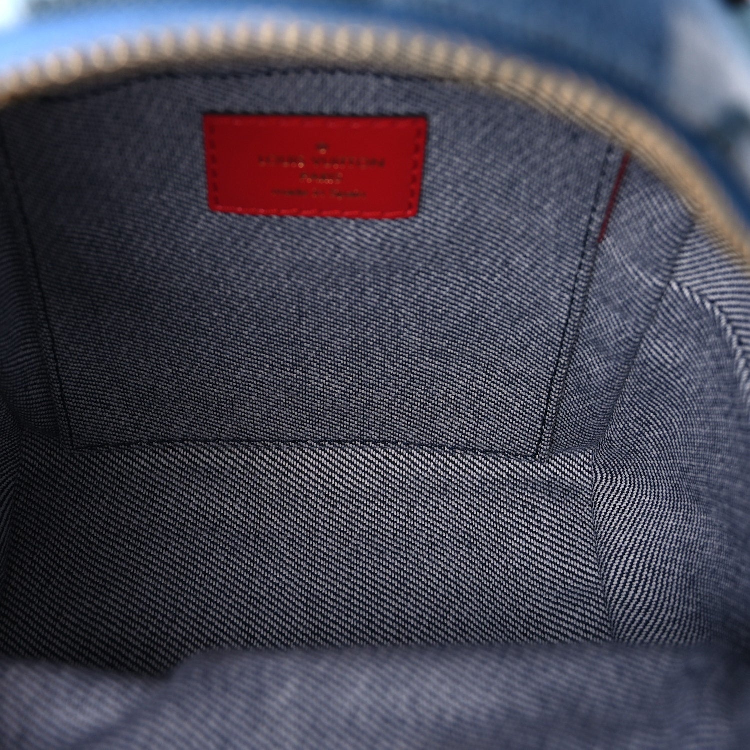 Louis Vuitton Denim Damier Monogram Patchwork Palm Springs Backpack Mini Blue Rouge 4 of 8