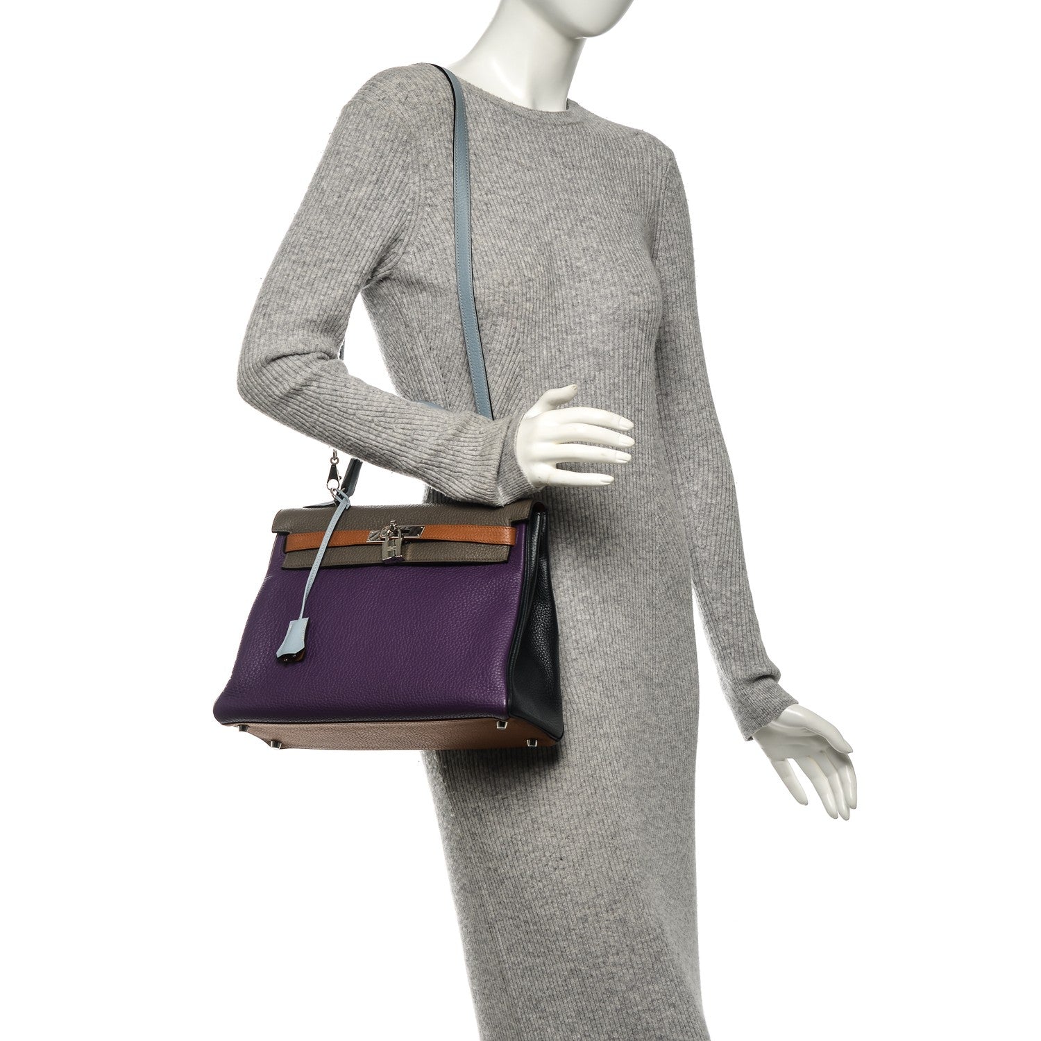 Hermes Taurillon Clemence Arlequin Kelly Retourne 32 Ultraviolet Etain 2 of 30