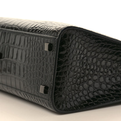 Saint Laurent Shiny Calfskin Crocodile Embossed Small Manhattan Shopper Tote Black 9 of 10