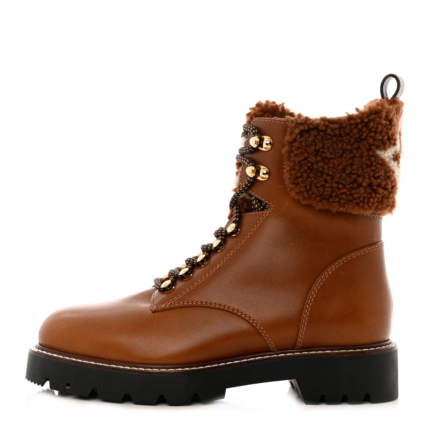 Calfskin Shearling Territory Ranger Combat Boots 38 Cognac