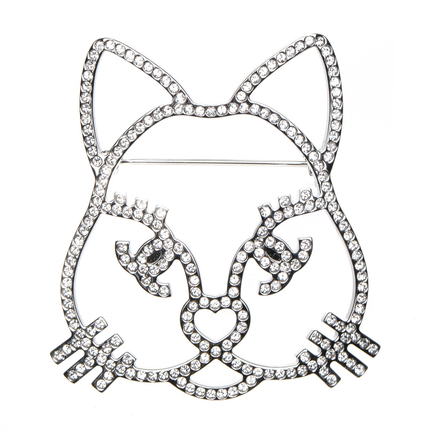 Strass Crystal Emoji Choupette Cat Brooch Silver