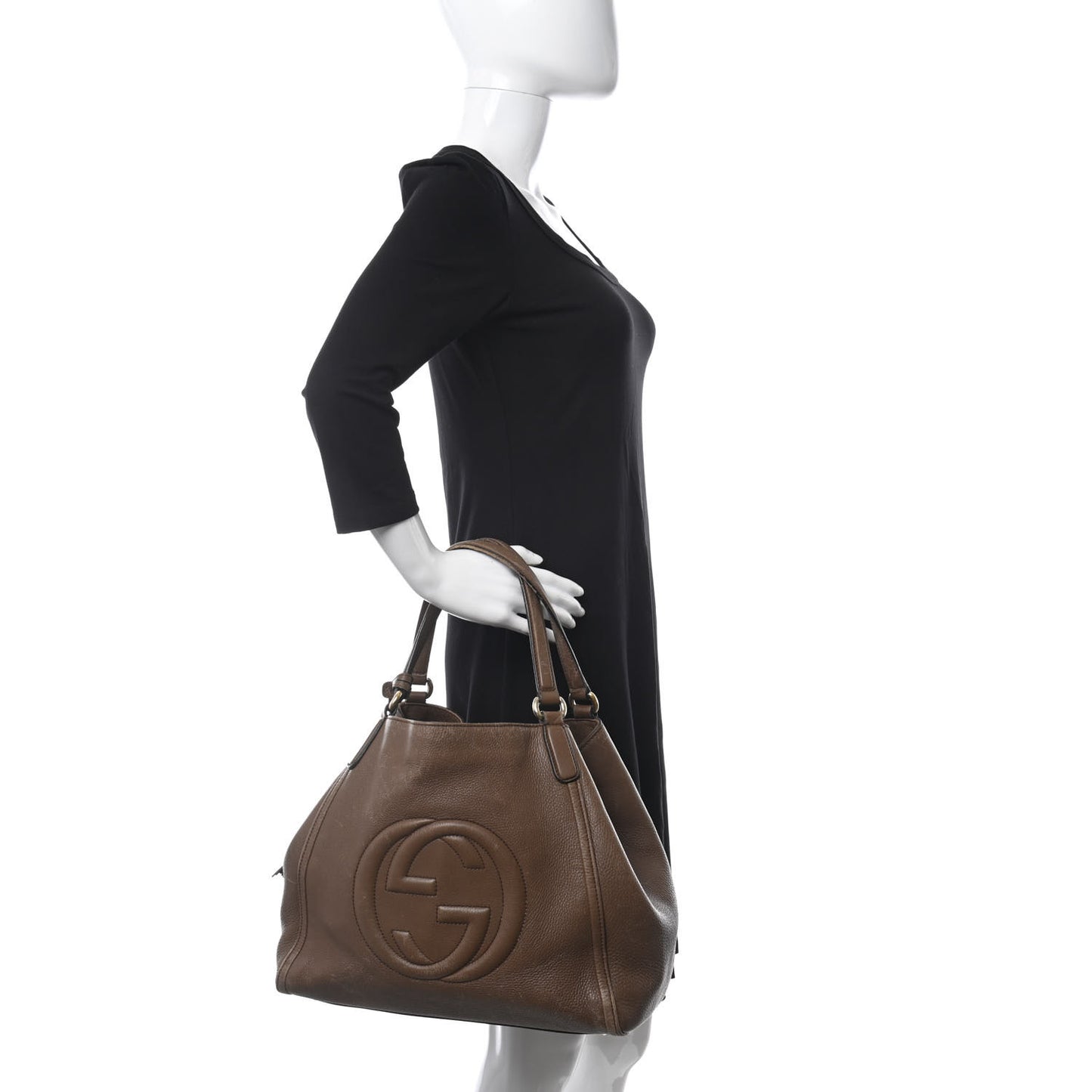 Pebbled Calfskin Medium Soho Shoulder Bag Brown