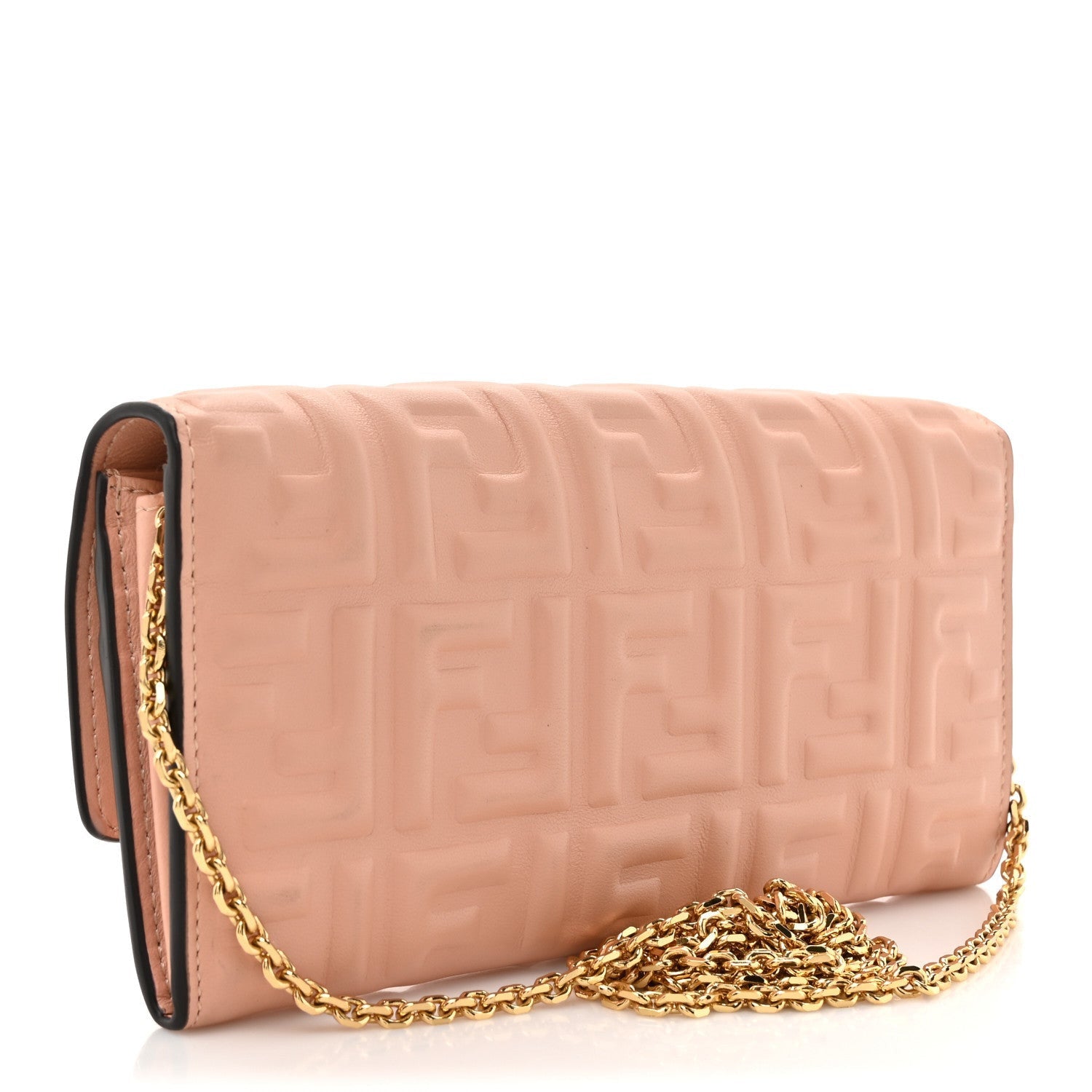 Fendi Nappa Matisse FF Embossed Continental Wallet On Chain Baby Pink 3 of 7