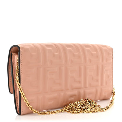 Fendi Nappa Matisse FF Embossed Continental Wallet On Chain Baby Pink 3 of 7