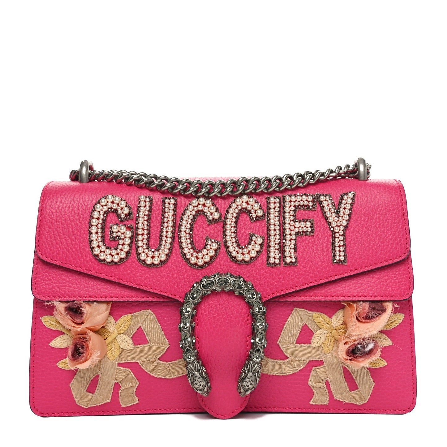 Pebbled Calfskin Embellished fy Small Dionysus Shoulder Bag Rosa