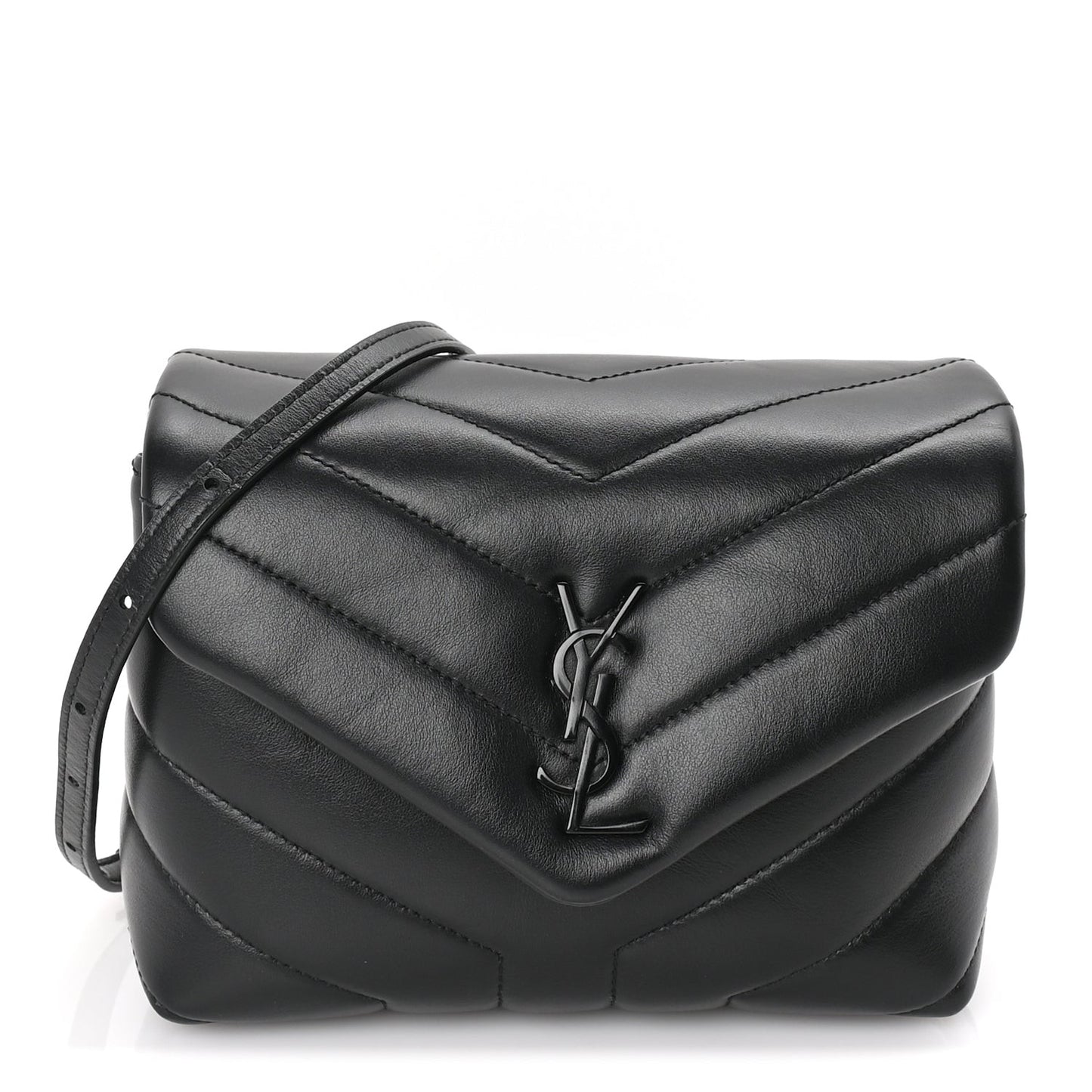 Calfskin Y Quilted Monogram Monochrome Toy Loulou Crossbody Bag Black