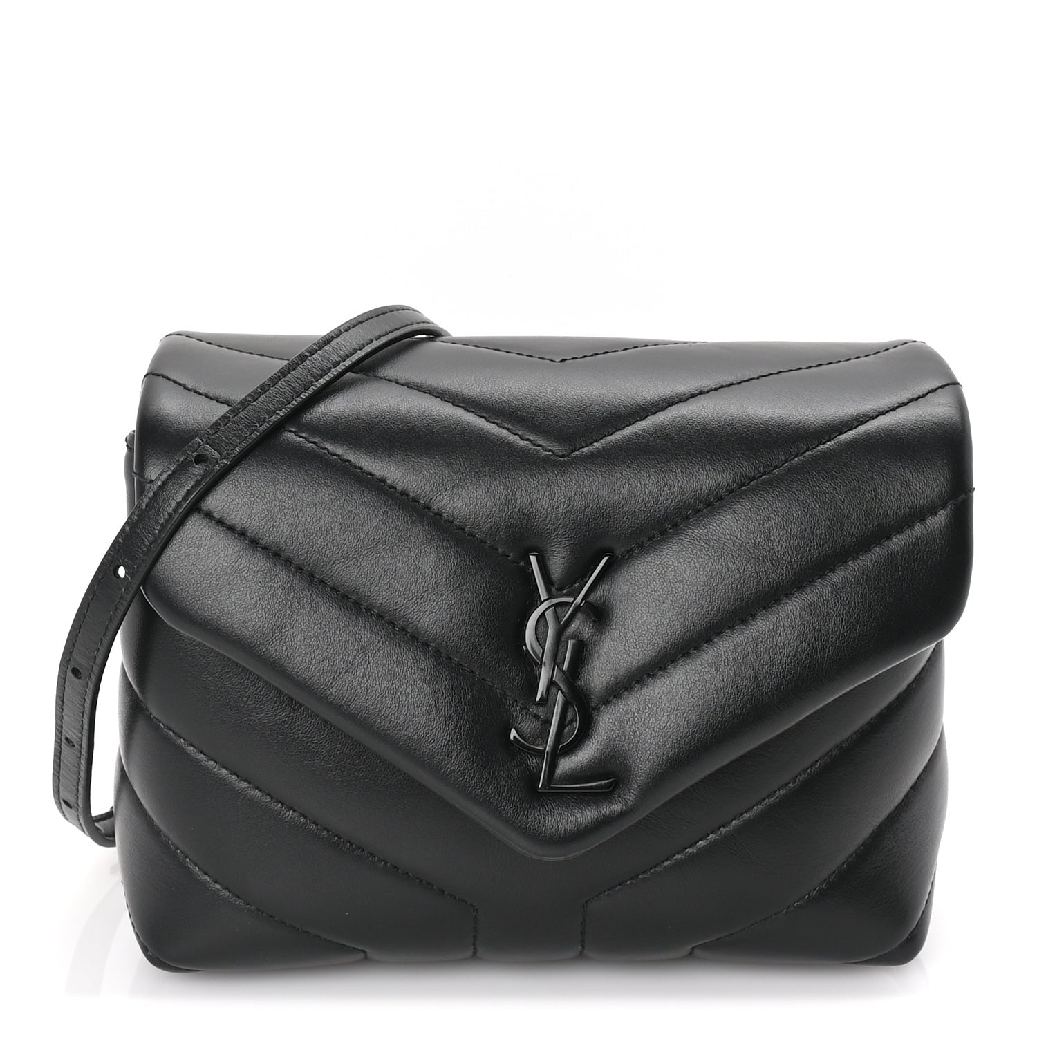 Saint Laurent Calfskin Y Quilted Monogram Monochrome Toy Loulou Crossbody Bag Black 1 of 8