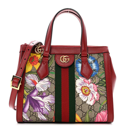 Gucci GG Supreme Monogram Flora Web Small Ophidia Tote Bag Red 1 of 7