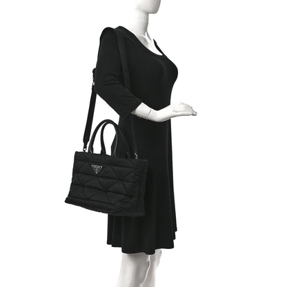 Prada Re-Nylon Nappa Triangle Quilted Padded Small Double Handled Zip Tote Black 2 of 9