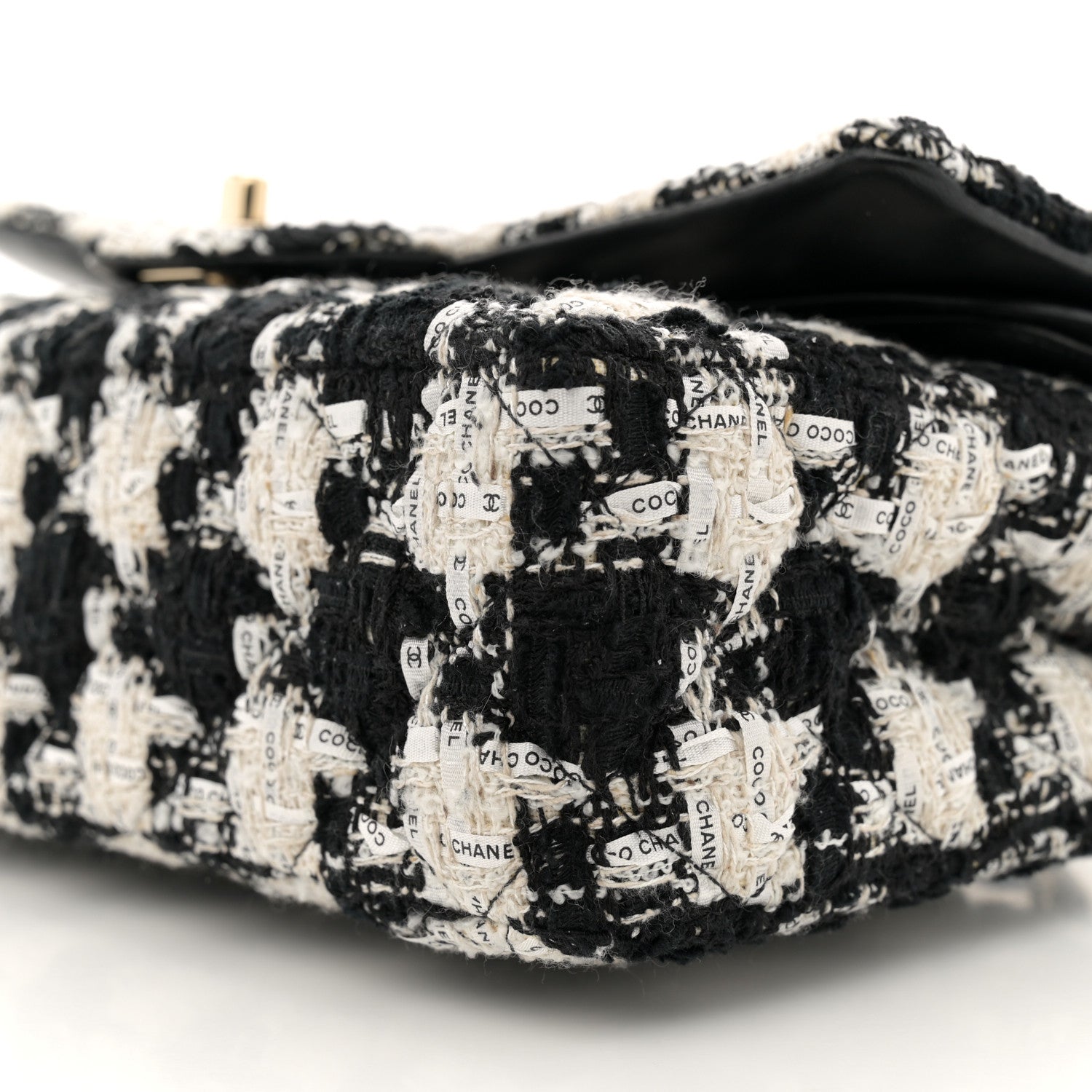 Chanel Tweed Quilted Medium Double Flap Black Ecru White 10 of 13