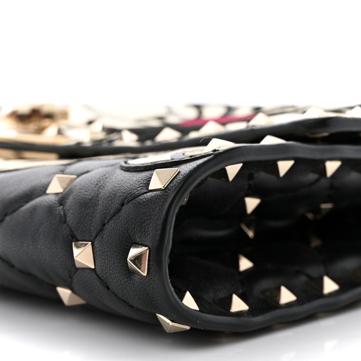 Nappa Rockstud Spike Flower Wallet on Chain Black Ivory