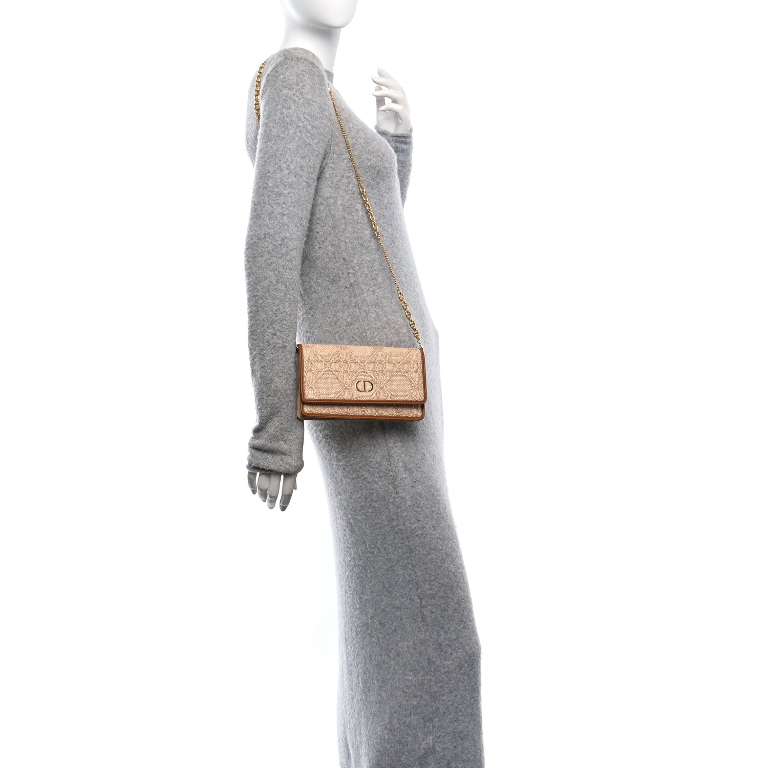 Christian Dior Raffia Macro Cannage Miss Caro Pouch With Chain Natural 2 of 9