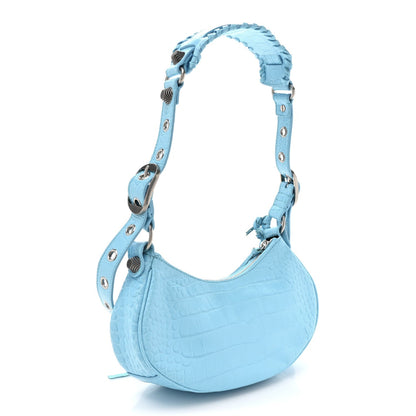 Balenciaga Extra Supple Calfskin Crocodile Embossed Le Cagole Shoulder Bag XS Sky Blue 3 of 7
