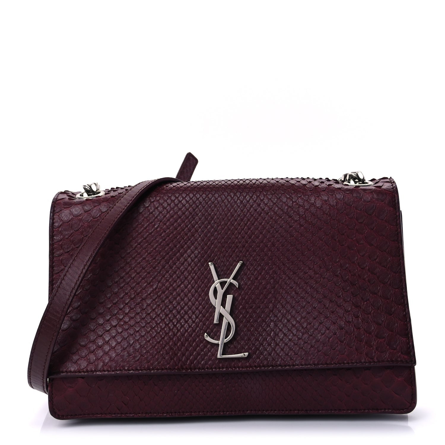 Saint Laurent Snakeskin Medium Classic Monogram Satchel Burgundy 1 of 7