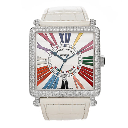 Franck Muller 18K White Gold Alligator Diamond Pave Bezel 42mm Master Square Automatic Watch 6000KSCDTD 1 of 6