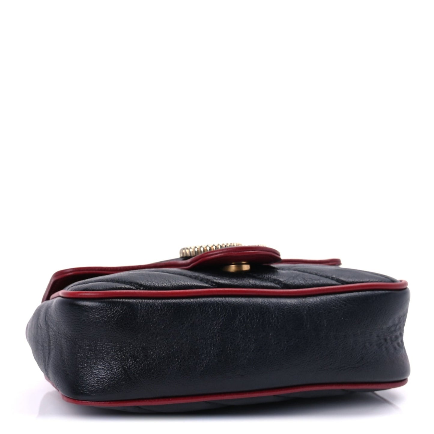 Vintage Effect Calfskin Matelasse Diagonal Super Mini Torchon GG Marmont Shoulder Bag Black Romantic Cherry Black Romantic Cherry
