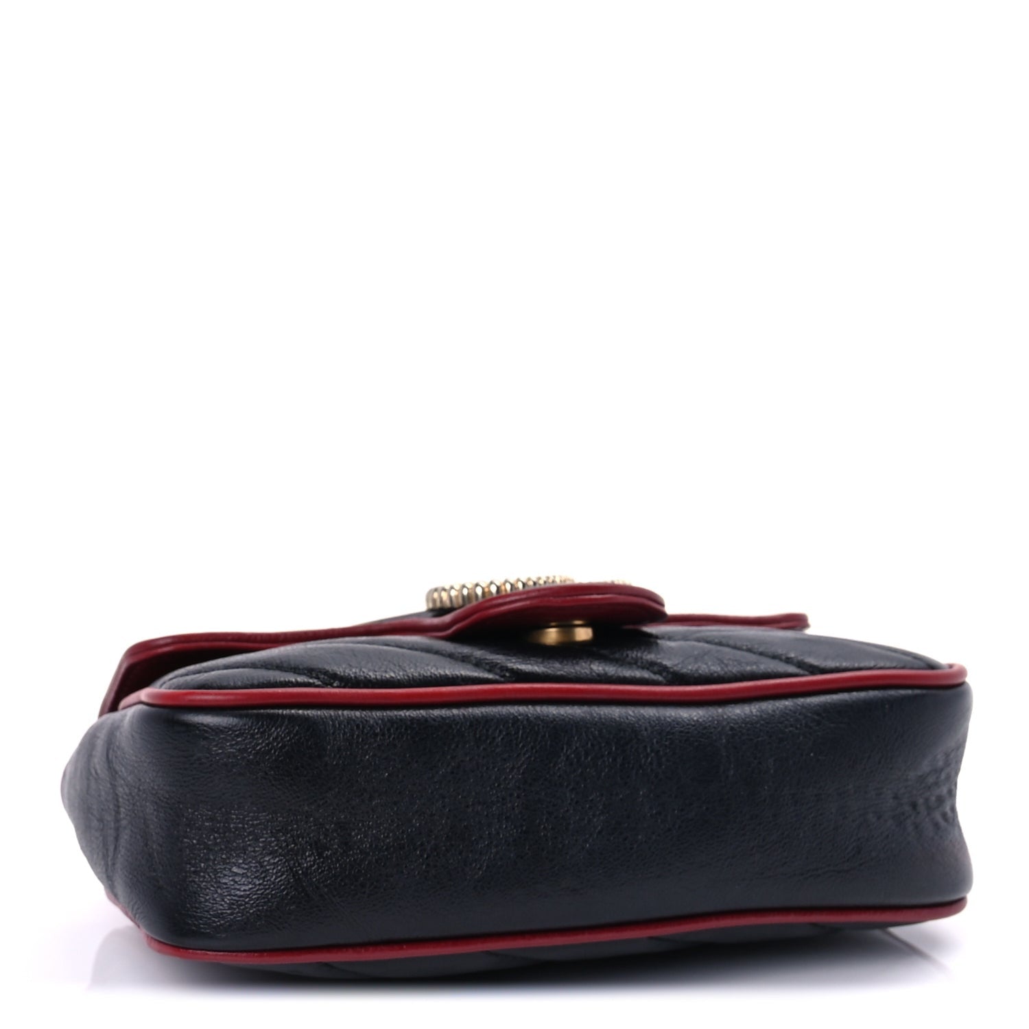 Gucci Vintage Effect Calfskin Matelasse Diagonal Super Mini Torchon GG Marmont Shoulder Bag Black Romantic Cherry Black Romantic Cherry 3 of 7