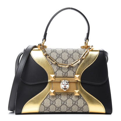 Gucci GG Supreme Monogram Small Osiride Top Handle Bag Black Gold 1 of 10