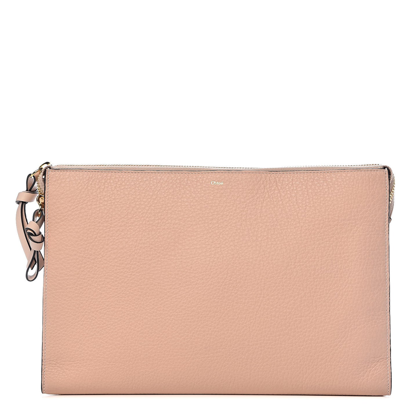 Calfskin Alphabet Flat Pouch Clutch Blush Nude