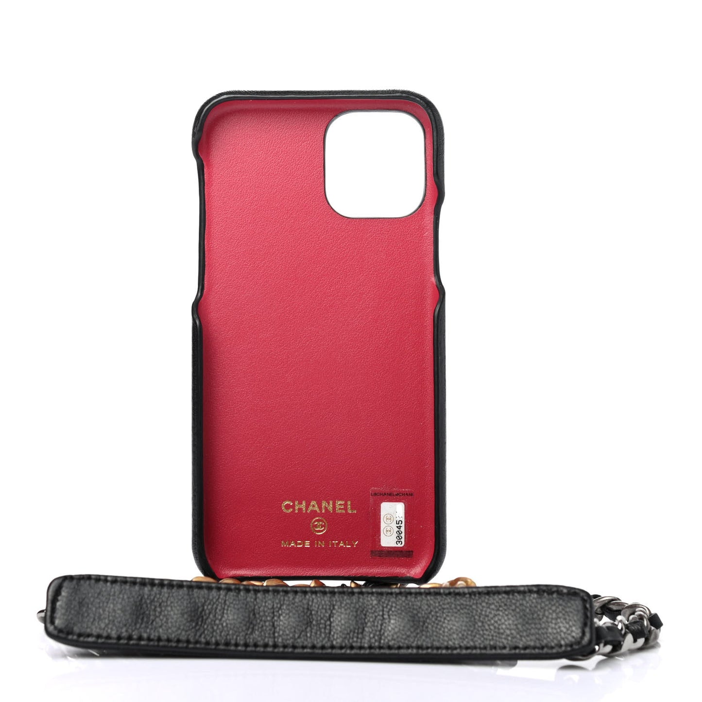 Shiny Goatskin Quilted 19 iPhone XI Pro Holder With Chain Black