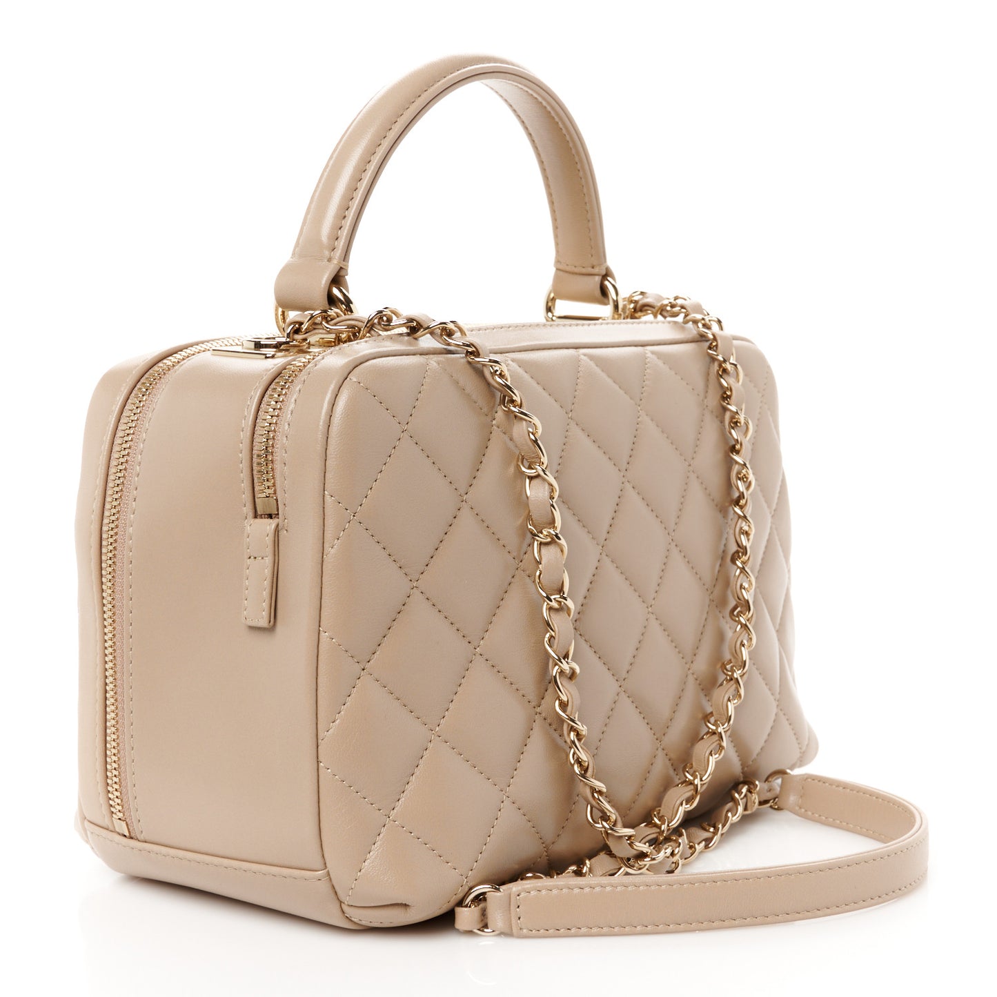 Lambskin Quilted Medium Trendy CC Bowling Bag Beige