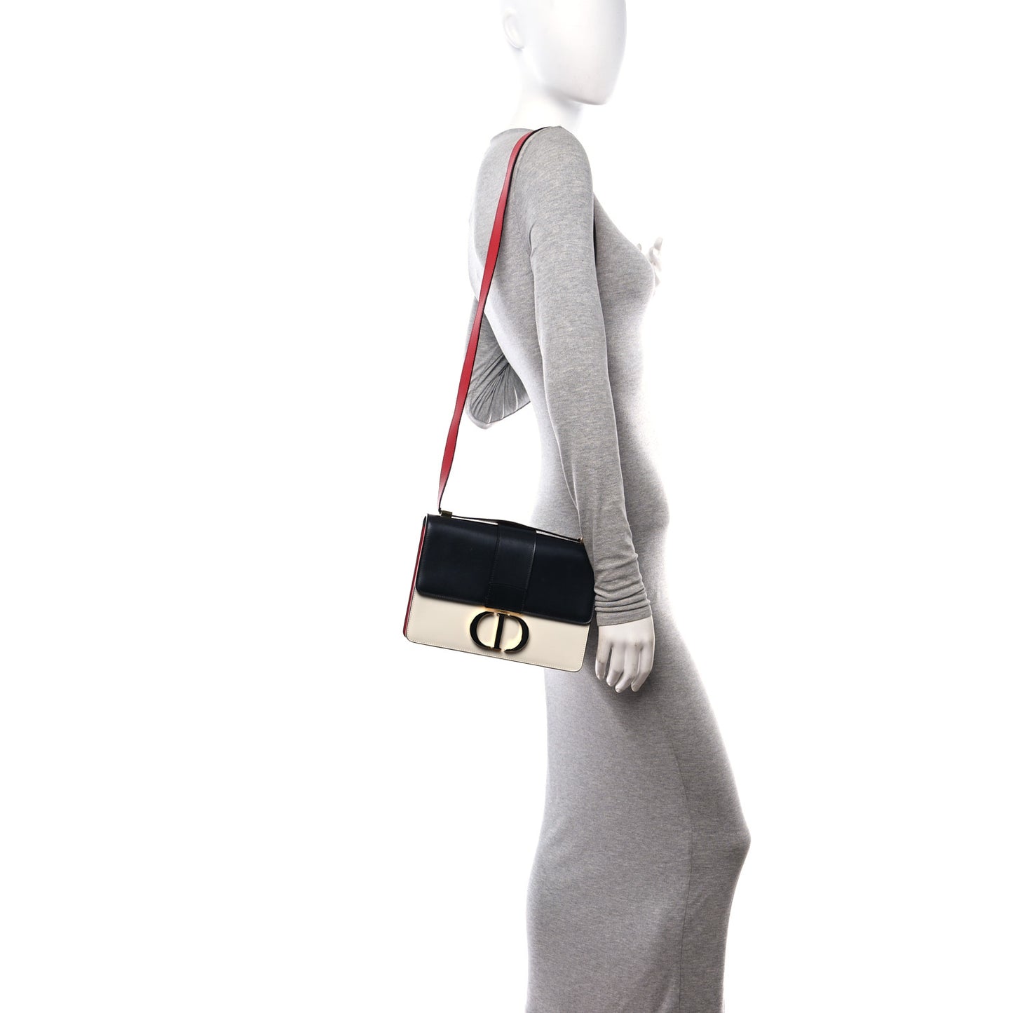 Box Calfskin Tri-Color 30 Montaigne Flap Bag Navy Blue White Red