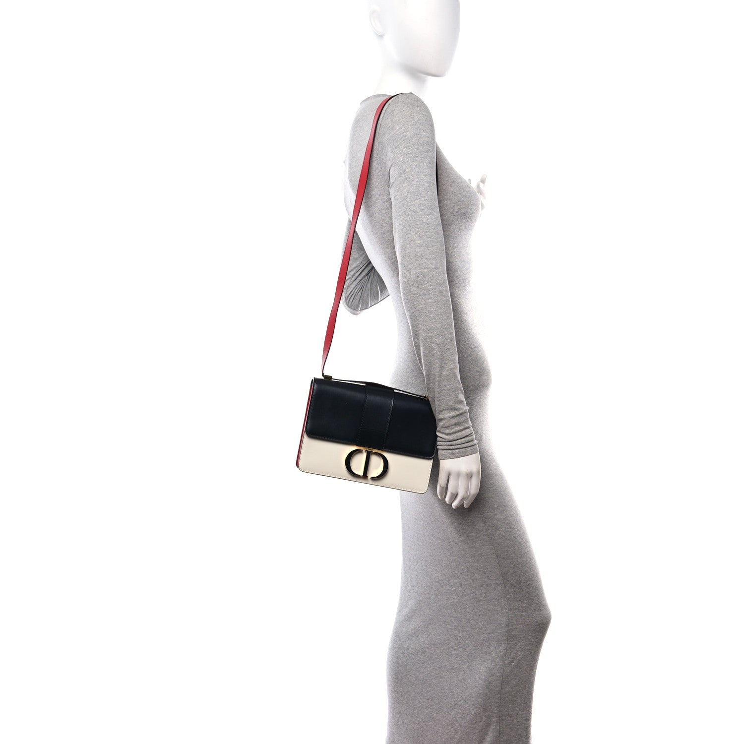 Christian Dior Box Calfskin Tri-Color 30 Montaigne Flap Bag Navy Blue White Red 2 of 17