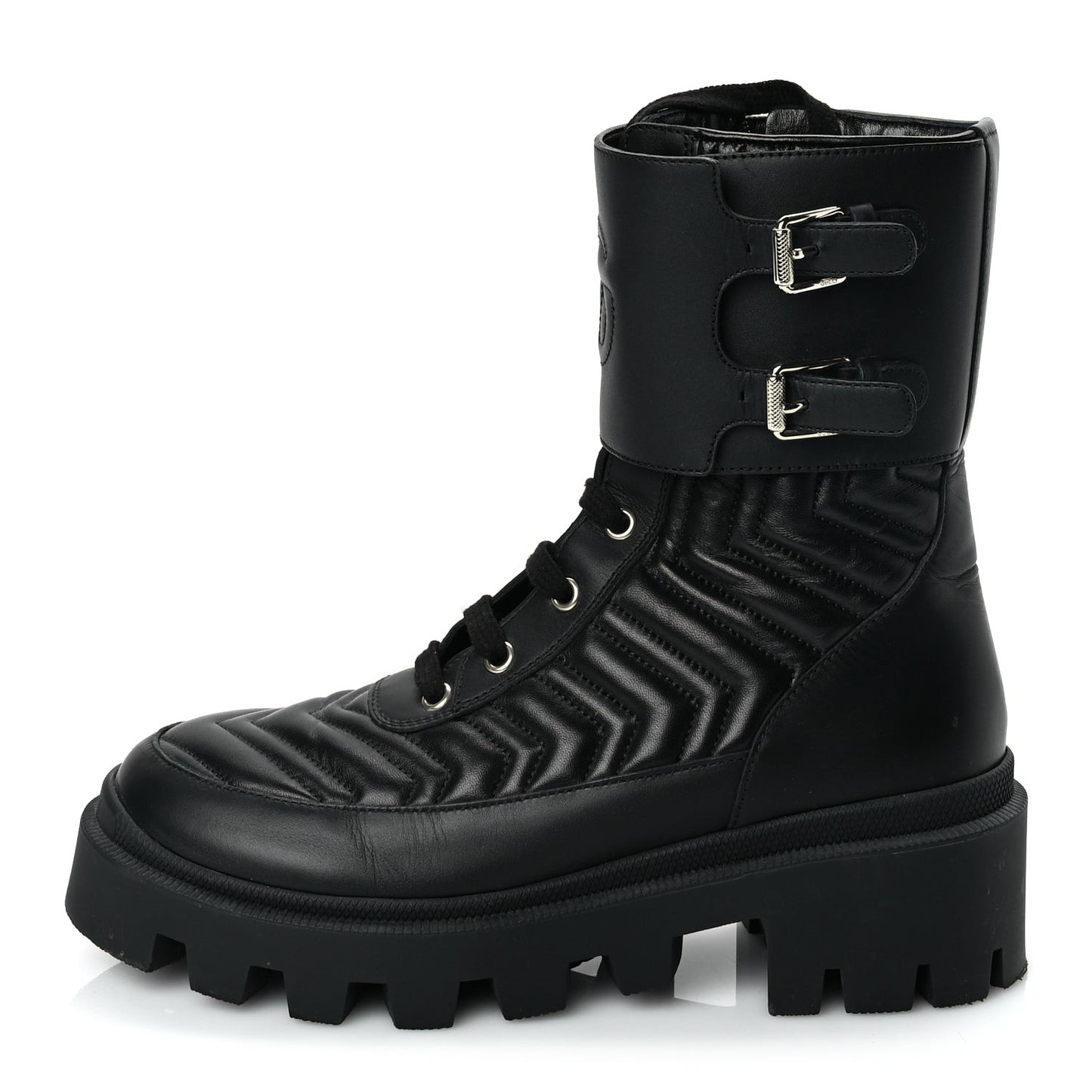 Nappa Frances GG Matelasse Platform Combat Boots 37 Black