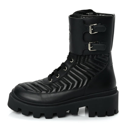 Gucci Nappa Frances GG Matelasse Platform Combat Boots 37 Black 1 of 8