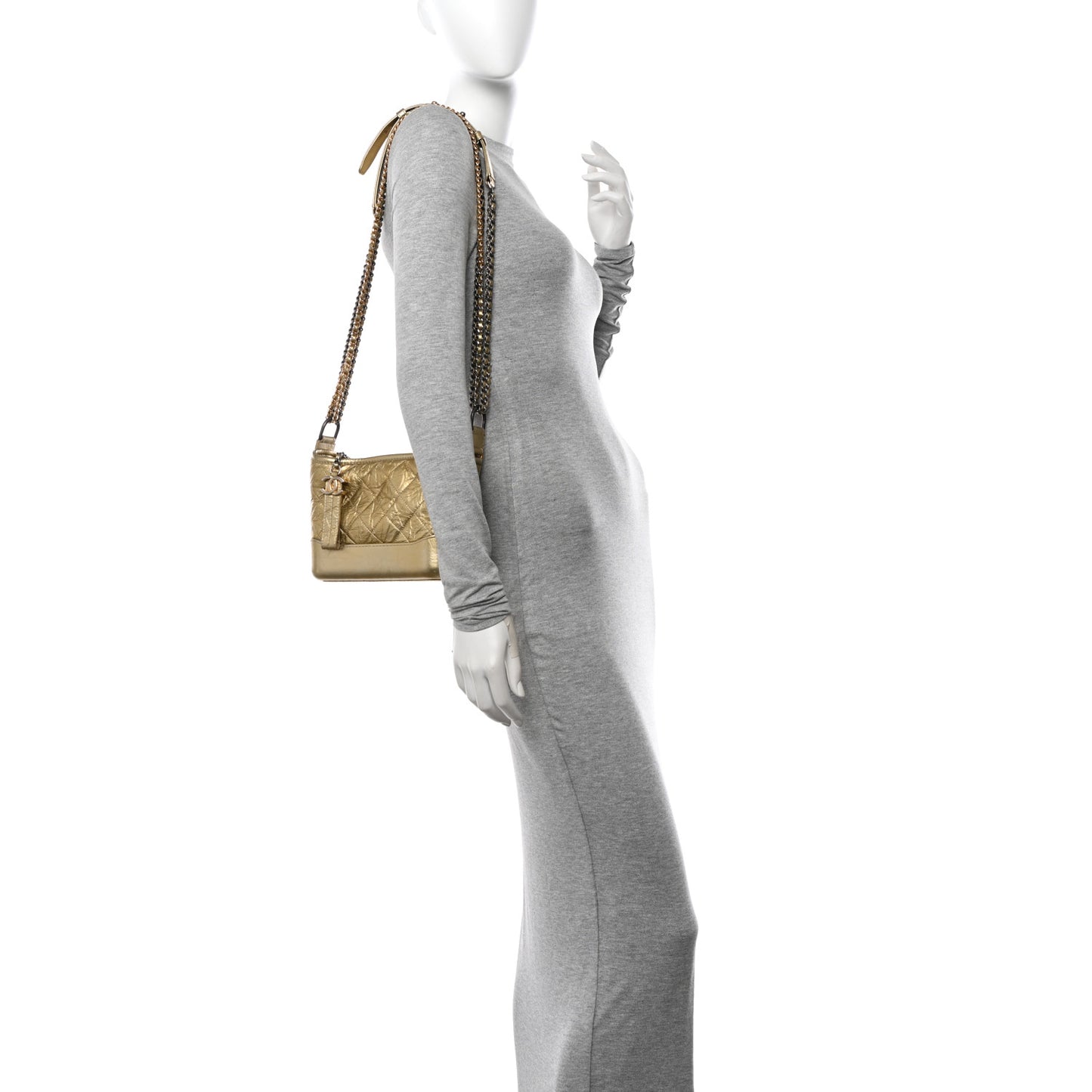 Metallic Aged Calfskin Quilted Small Gabrielle Hobo Gold