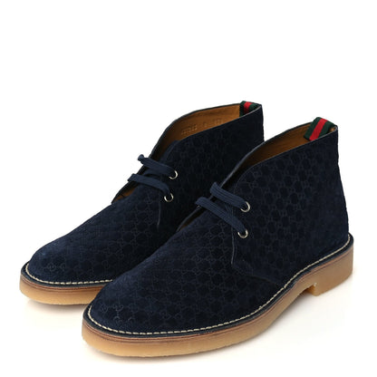 Gucci Suede Microguccissima Moreau GG Mens Ankle Boot 8  Navy 2 of 8