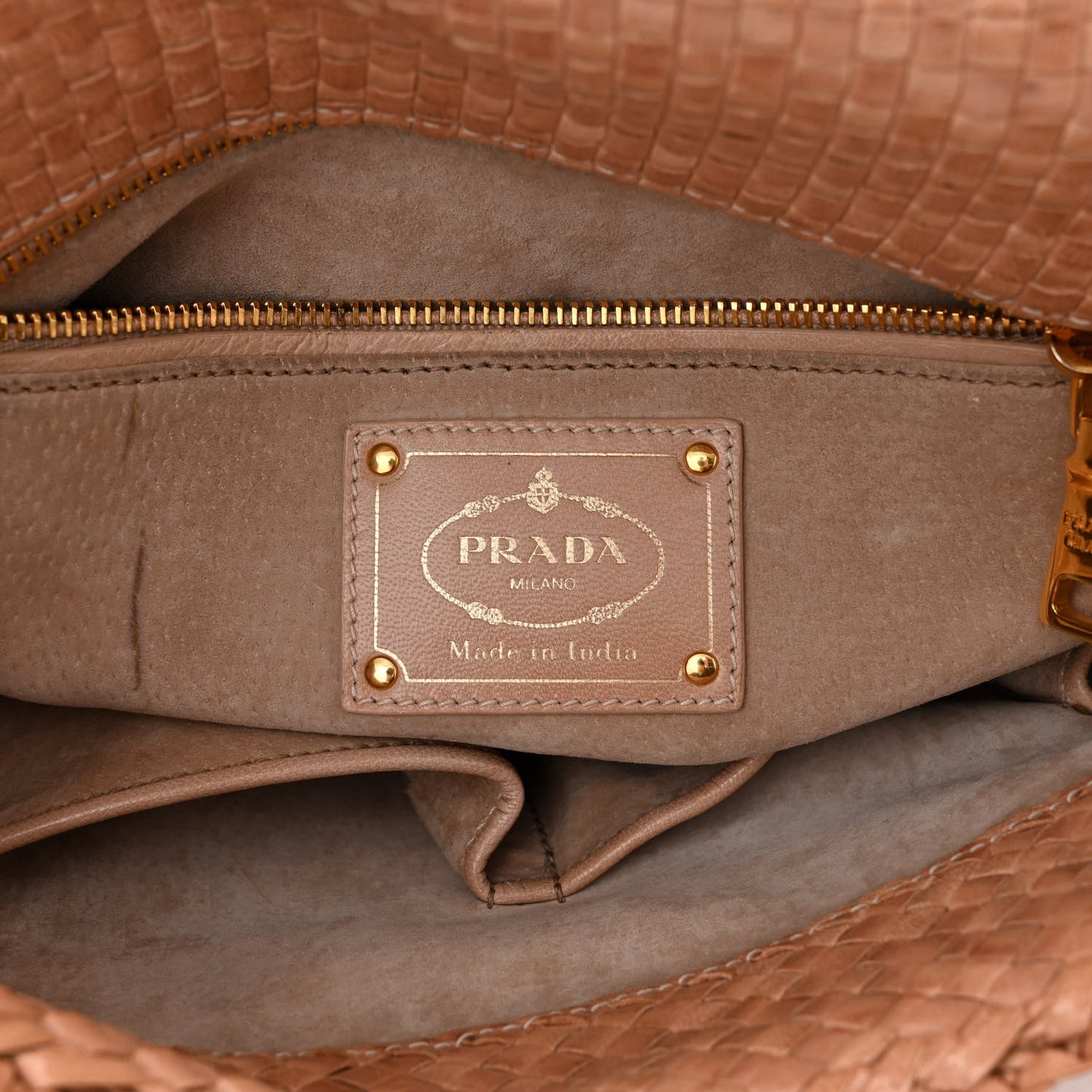 Madras Woven Top Handle Satchel Beige