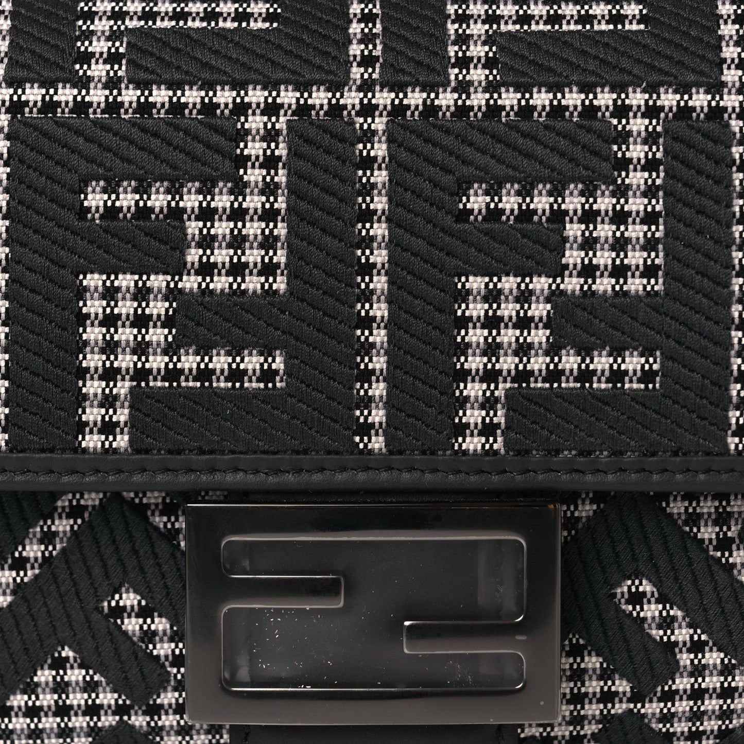 Wool Vitello King Houndstooth FF Embroidered Baguette Grigio Anthracite