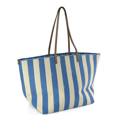 Fendi Pequin Stripe FF Large Roll Tote  Cerulean Blue Sand Beige 3 of 9