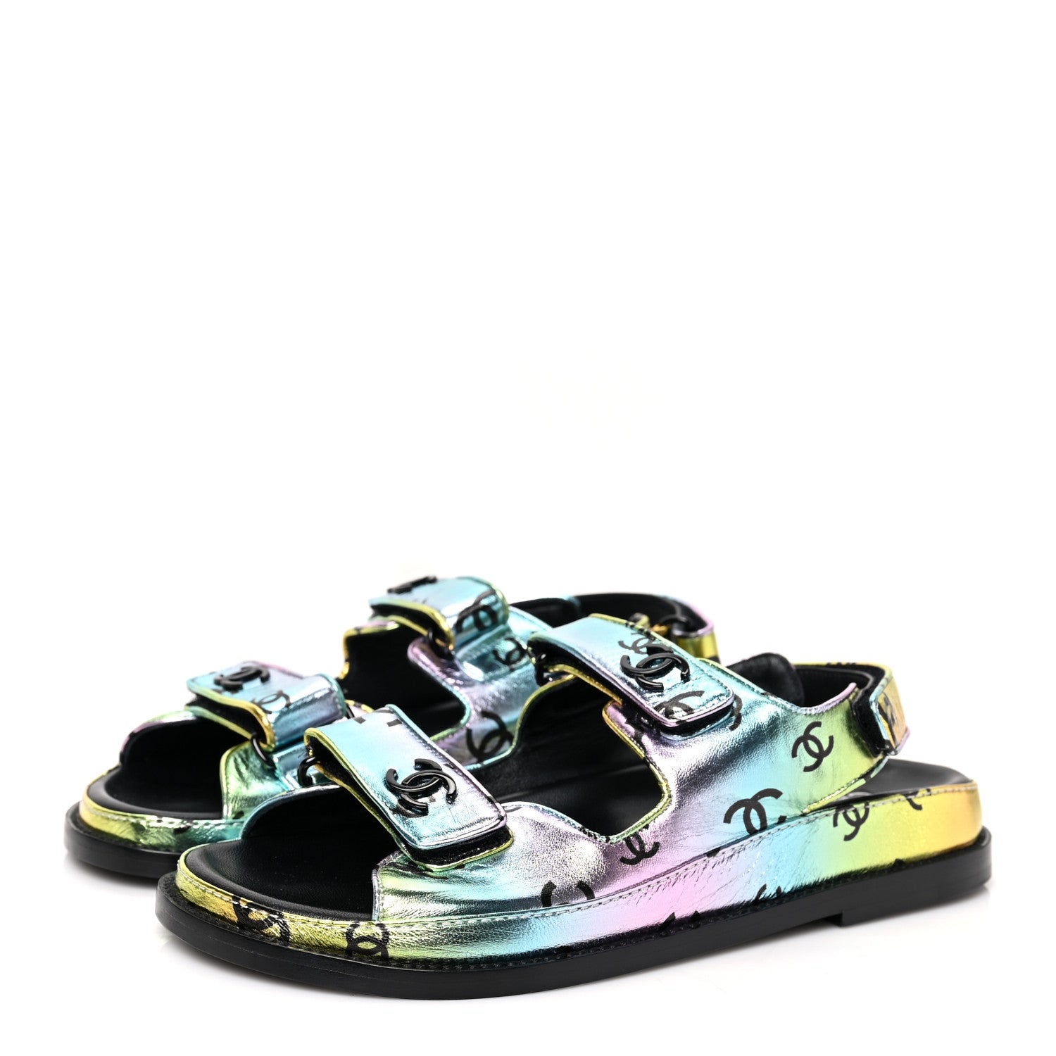 Chanel Laminated Lambskin Printed CC Dad Sandals 38 Multicolor 3 of 8