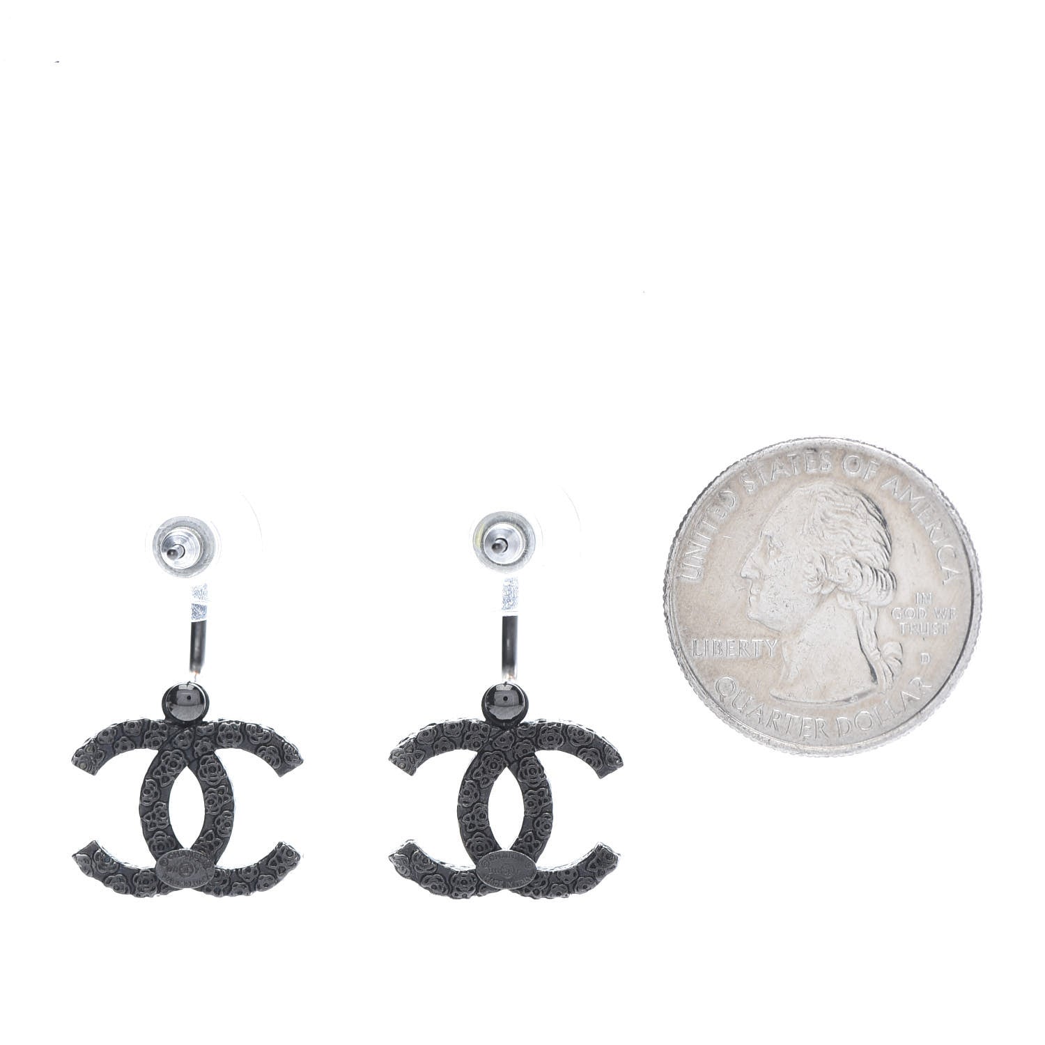 Chanel CC Camellia Drop Earrings Black 2 of 5