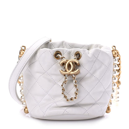 Chanel Calfskin Quilted Pearl Mini About Pearls Drawstring Bucket Bag White 1 of 10