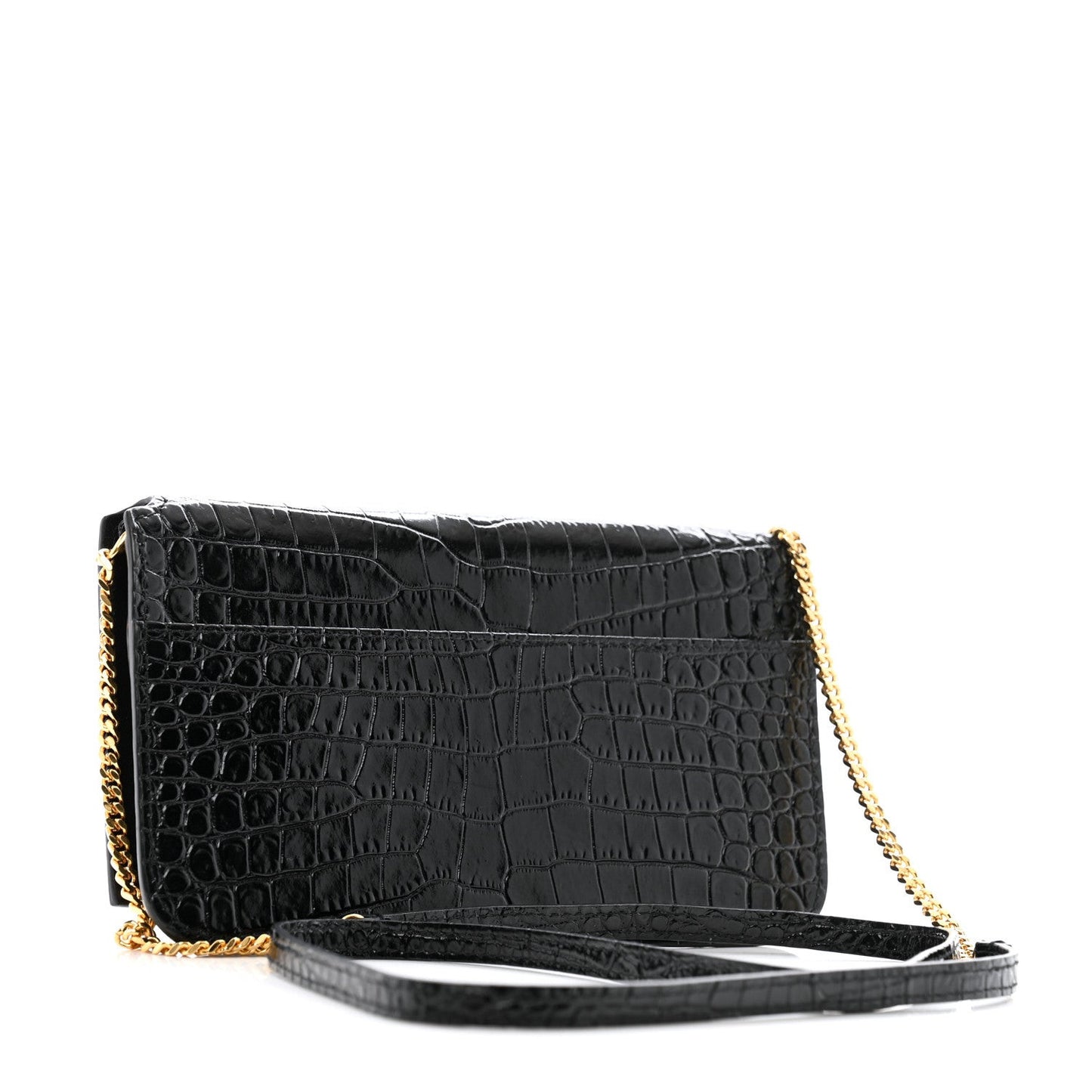 Crocodile Embossed Monogram Phone Holder Crossbody Black