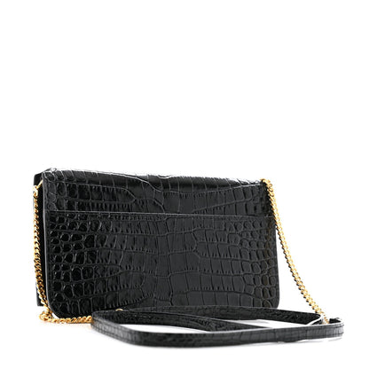 Saint Laurent Crocodile Embossed Monogram Phone Holder Crossbody Black 3 of 7