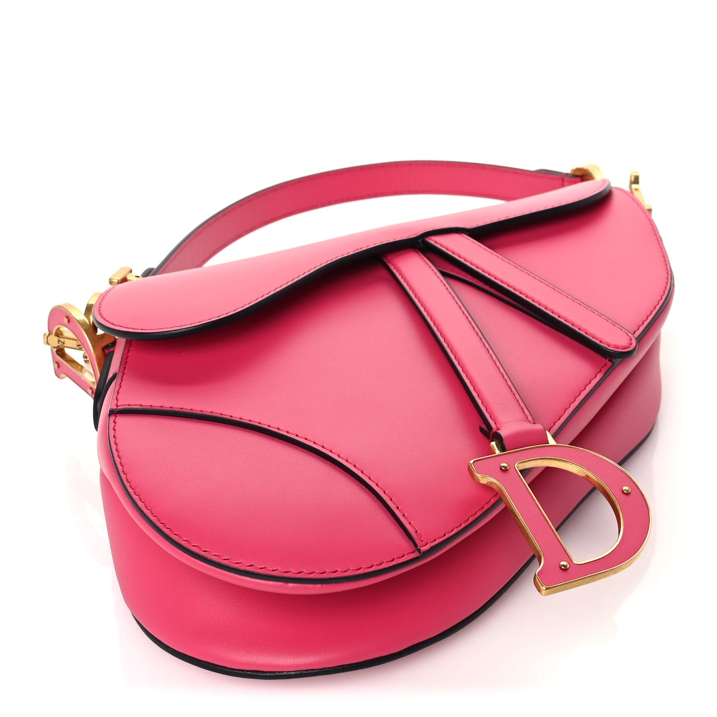 Supple Calfskin Saddle Bag With Strap Passion Pink