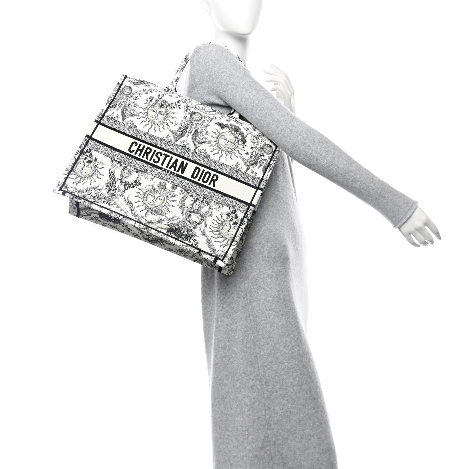 Christian Dior Canvas Embroidered Large Toile de Jouy Soleil Book Tote Black White 2 of 7