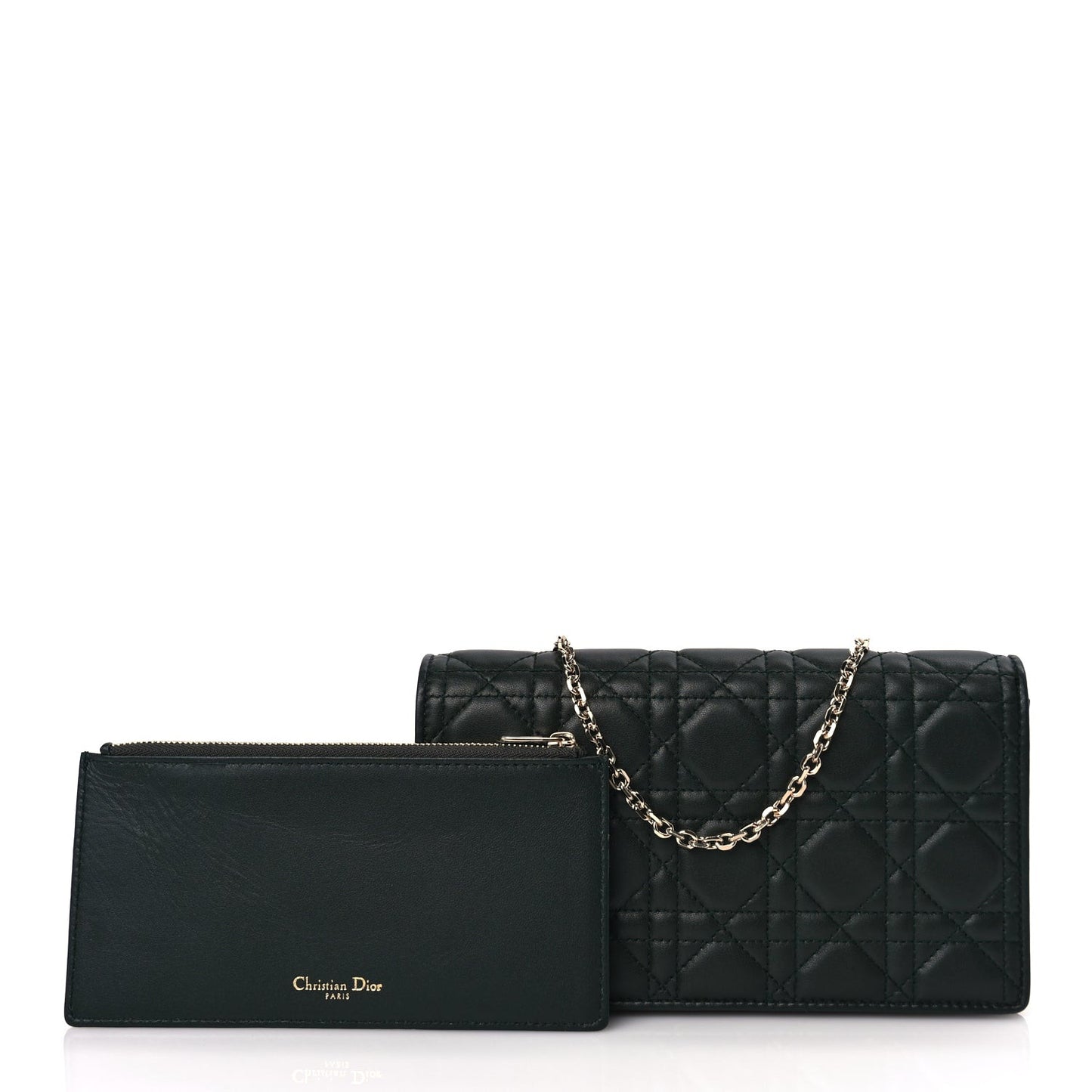 Lambskin Cannage Lady Dior Pouch Dark Green