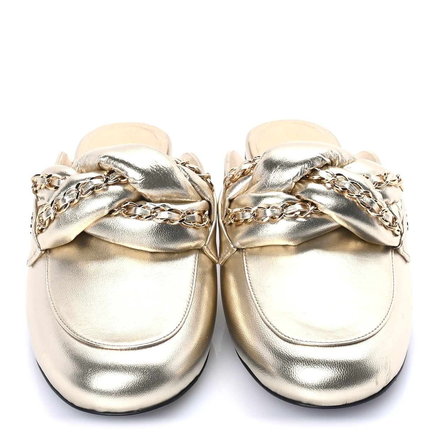 Chanel Metallic Lambskin Chain Braided Mules 37.5  Gold 3 of 7