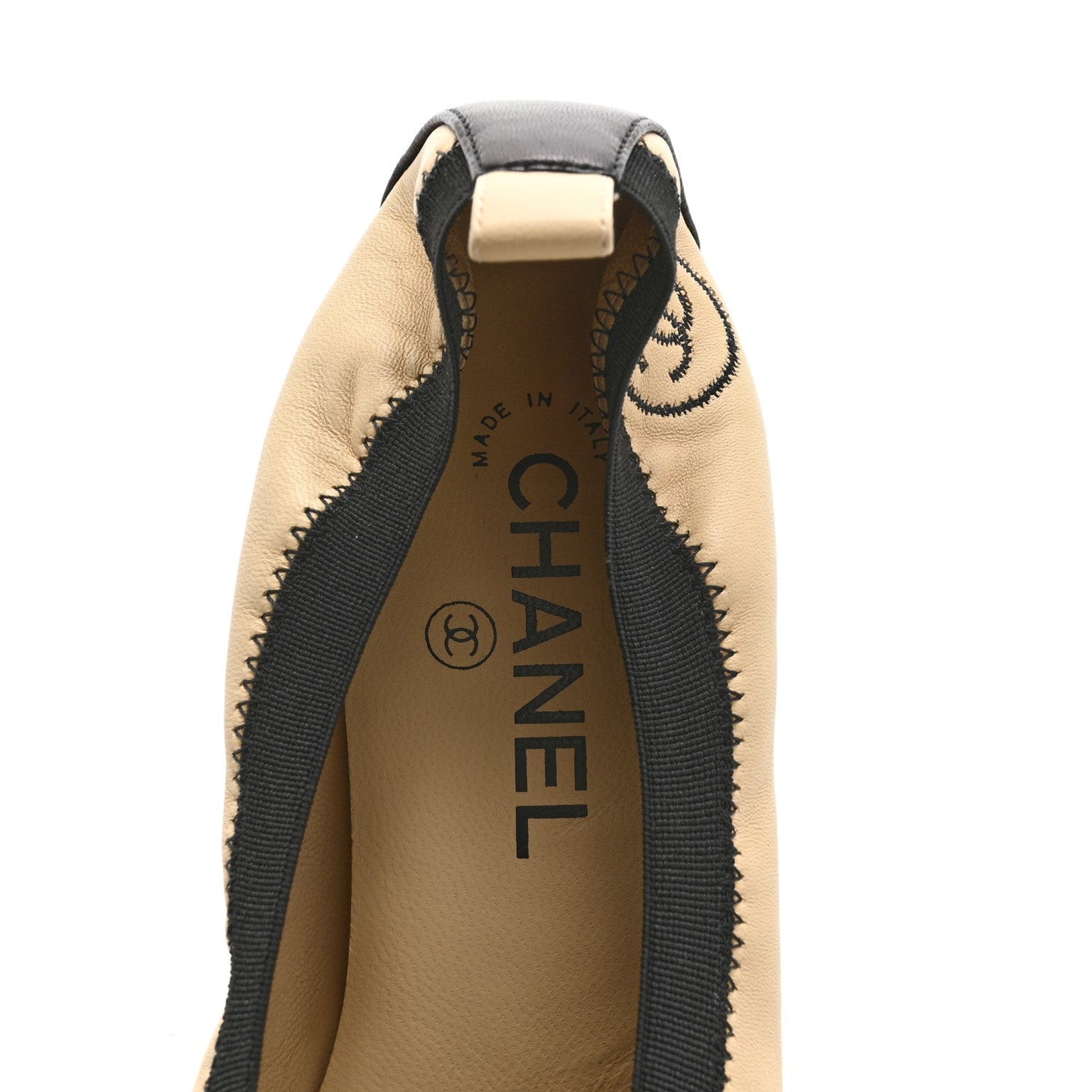 Lambskin CC Elastic Stretch Pumps 38 Beige Black