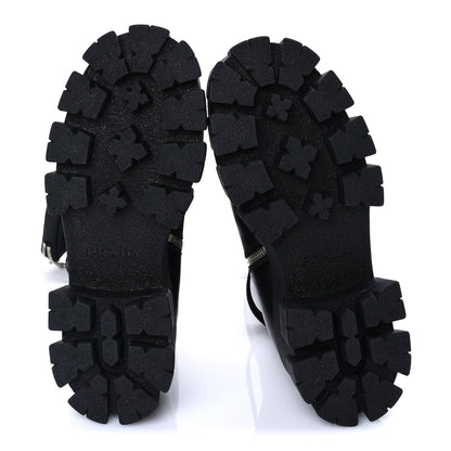 Prada Vitello Lux Nylon Metal Triangle Logo Monolith Pouch Pocket 55mm Tall Combat Boots 37 Black 5 of 7